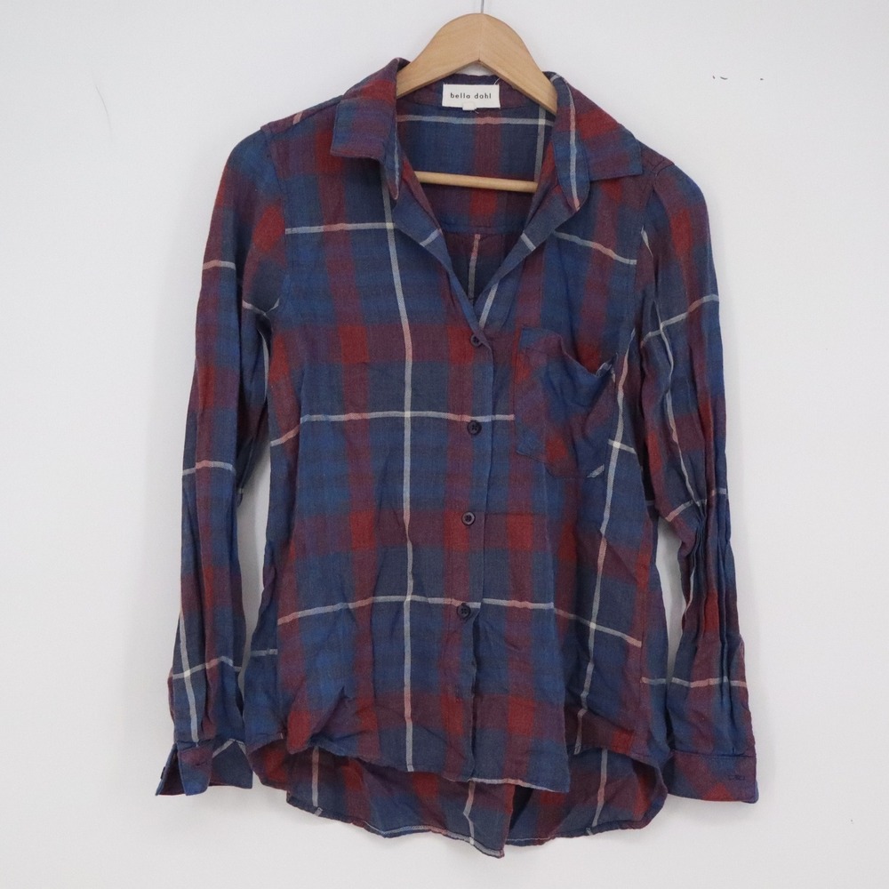 Bella Dahl Button Down Womens S Blue Plaid Long Sleeve Excellent
